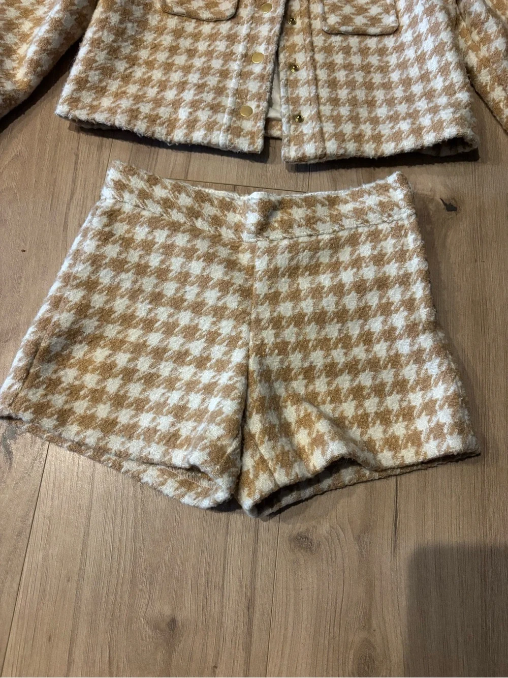 Janie and Jack Cream and Tan Houndstooth Tweed Set